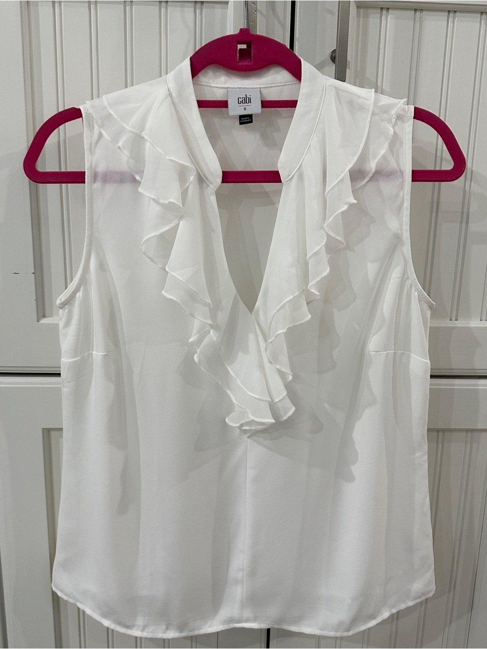 CAbi White Ruffle V-Neck Sleeveless Camisole